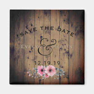 Rustic Wedding Save the Date Barnwood Floral Magnet