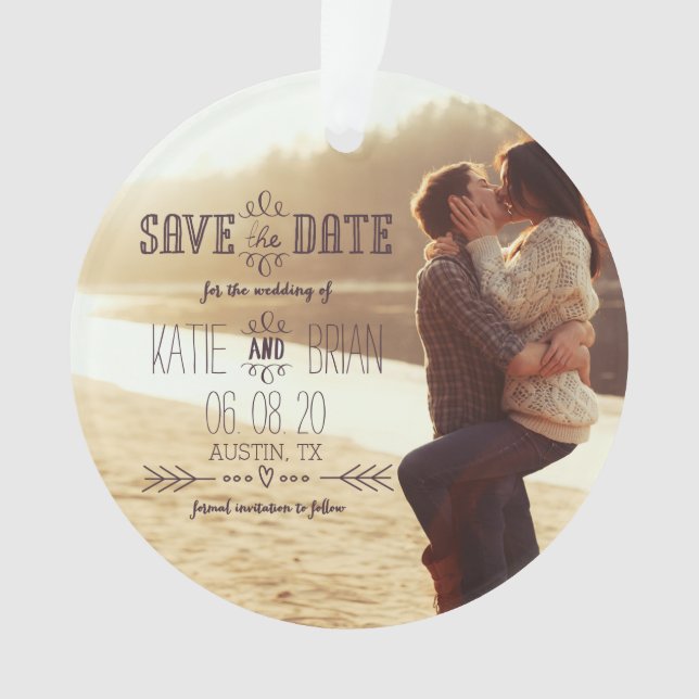 Rustic Wedding Save the Date Photo Ornament (Front)