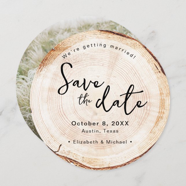 Rustic Wedding Save the date photo Woodcut Print Invitation (Front/Back)