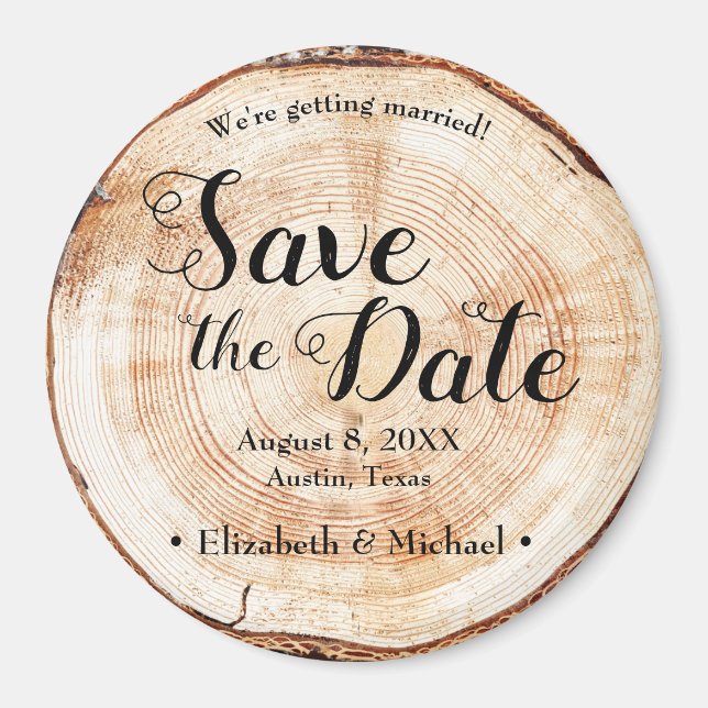 Rustic wedding Save the date Printed Wood Magnet  (Front)