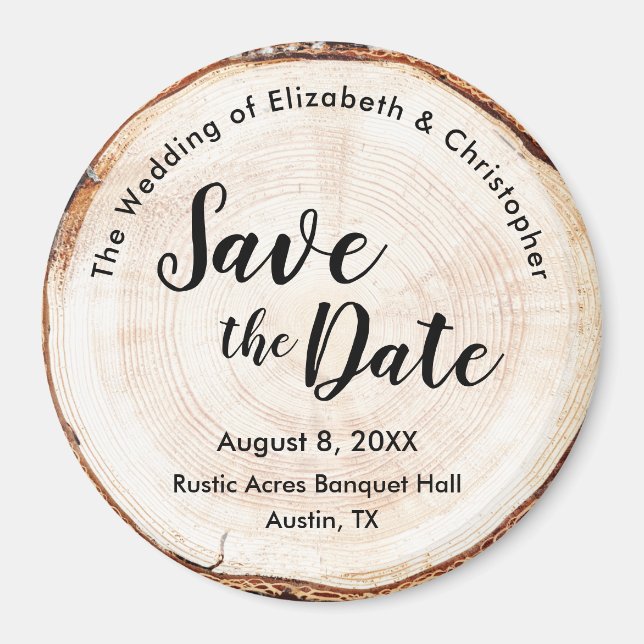 Rustic Wedding Save the date Wood Slice custom Magnet (Front)