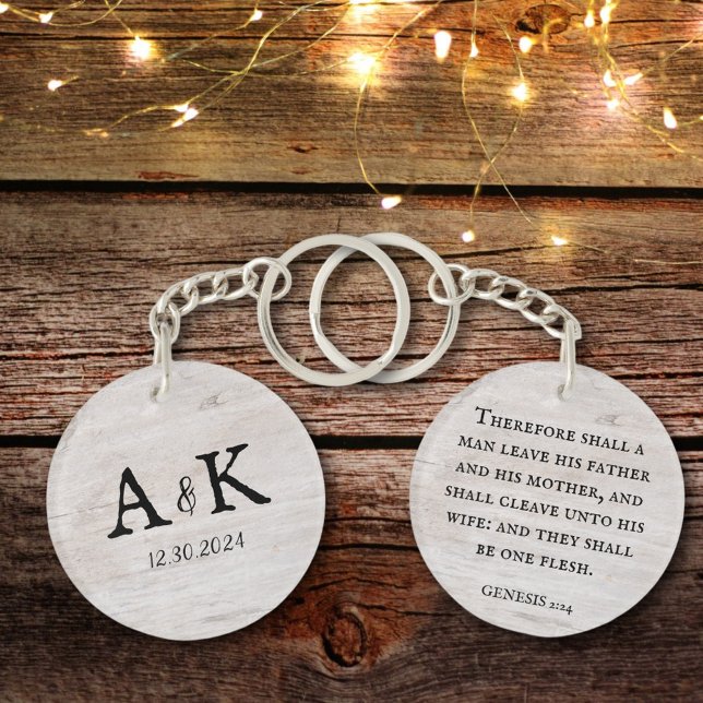 Rustic Wedding Scripture Couples Monogram  Key Ring (Creator Uploaded)