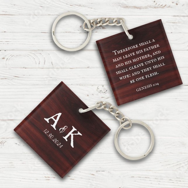 Rustic Wedding Scripture Couples Monogram  Key Ring (Creator Uploaded)