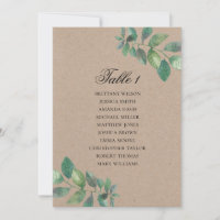 Rustic wedding seating chart. Watercolor botanical