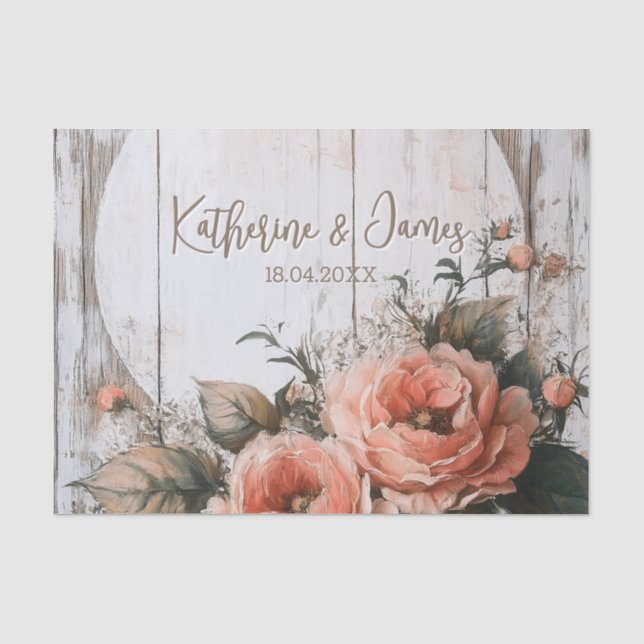 Rustic Wedding Sign with Custom Names and Date Tissue Paper (Front)