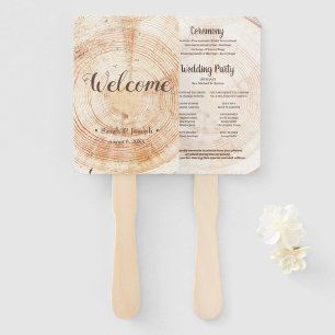 Rustic Wedding Simple Order of Service Wood Grain Hand Fan
