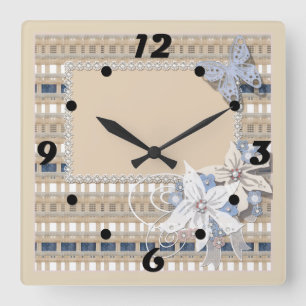 Rustic , wedding square wall clock