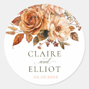 Rustic Wedding Sticker Rose Floral Autumn Orange
