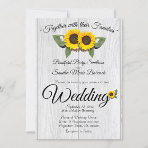 Rustic Wedding  Sunflower Barn Wood Grey Invitatio Invitation