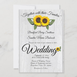 Rustic Wedding Sunflower Barn Wood Grey Invitatio Invitation