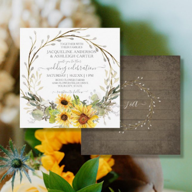 Rustic Wedding Sunflower Eucalyptus Watercolor Invitation (Creator Uploaded)