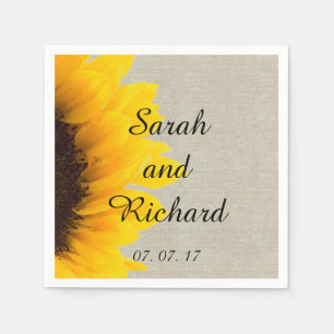 Rustic Wedding Sunflower Linen Paper Napkins