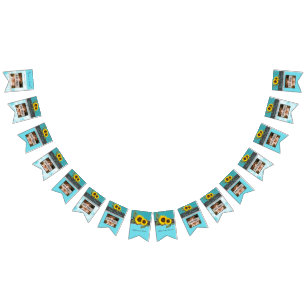 Rustic Wedding Sunflower Teal Wood Grey Stripe Bunting