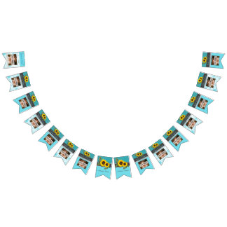 Rustic Wedding  Sunflower Teal Wood Grey Stripe Bunting