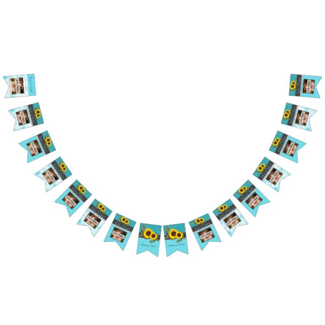 Rustic Wedding  Sunflower Teal Wood Grey Stripe Bunting (All)