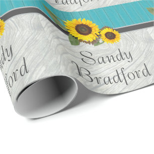 Rustic Wedding Sunflower Teal Wood Grey Wood Wrapping Paper