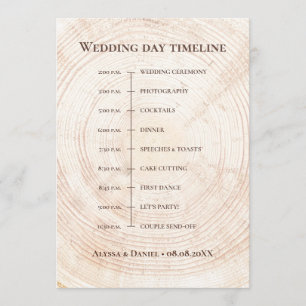 Rustic Wedding.Tree bark Custom Timeline Program