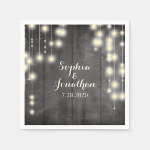 Rustic Wedding Twinkle String Lights Barn Wood Napkin