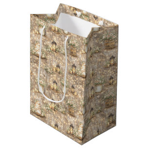 Rustic Wedding Watercolor Lanterns Cake Florals Medium Gift Bag