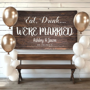 Rustic Wedding WE'RE MARRIED Country Barn Wood Banner