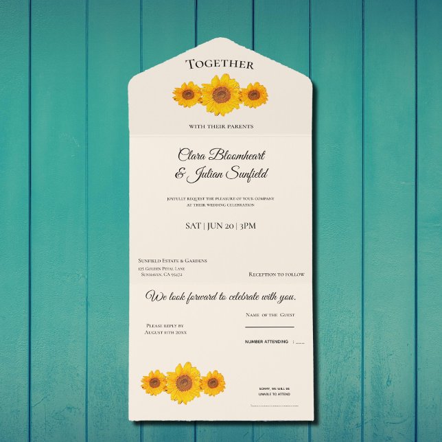 rustic wedding with  sunflowers  - in cream  all in one invitation (Creator Uploaded)