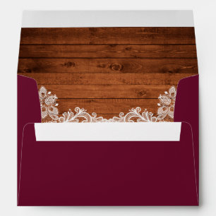Rustic Wedding Wood and Lace Burgundy Envelope