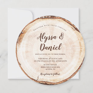 Rustic Wedding Wood Bark Grain QR Code Details  Invitation