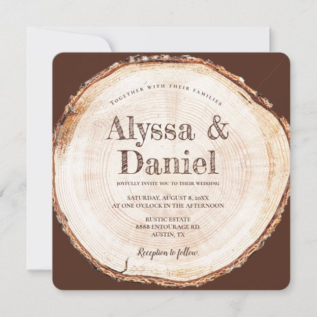 Rustic Wedding Wood Bark Texture Custom Invitation (Front)