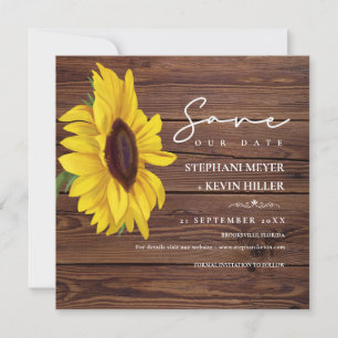 Rustic Wedding Wood Boho Chic Sunflower Save The Date
