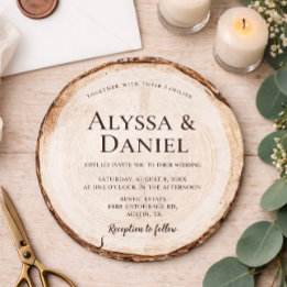 Rustic Wedding Wood Cut Grain Custom Invitation