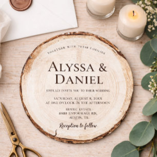 Rustic Wedding Wood Cut Grain Custom Invitation