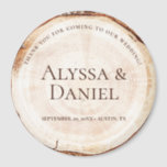 Rustic Wedding Wood Cut Grain Custom Magnet<br><div class="desc">Inspired by the wood cut slab you often see at beautiful, romantic, rustic weddings, I wanted to design a round magnet souvenir imitating the wood slice, showing off the tree rings. Customise the bride and groom names, wedding date, location. "Thank you for coming to our wedding" is also editable should...</div>