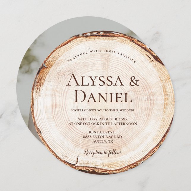 Rustic Wedding Wood Cut Grain Custom Photo Invitation (Front/Back)