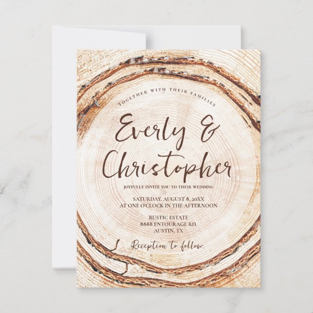 Rustic Wedding Wood Cut Slice Unique Customisable Invitation (Front)