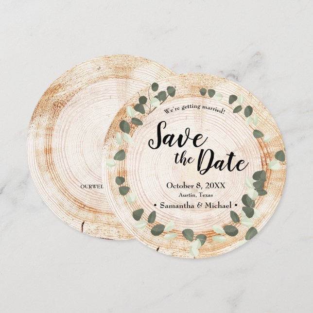 Rustic wedding Wood Eucalyptus leaf Save the date  Invitation (Front/Back)