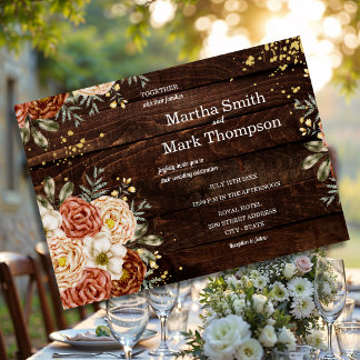 Rustic Wedding Wood Floral  Invitation