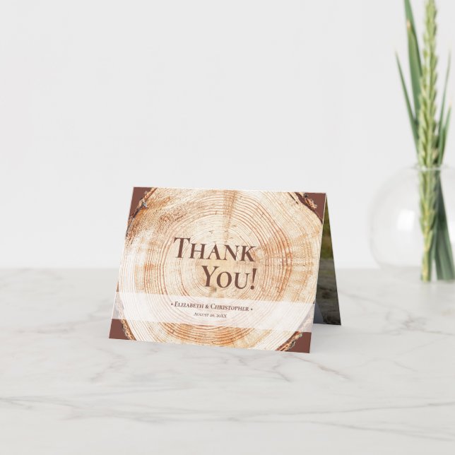 Rustic Wedding Wood Grain Custom Photo Thank you Card (Front)