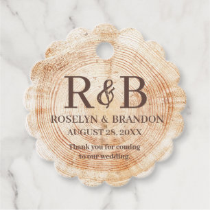 Rustic Wedding wood grain Monogram thank you Favour Tags