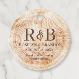 Rustic Wedding wood grain Monogram thank you Favour Tags
