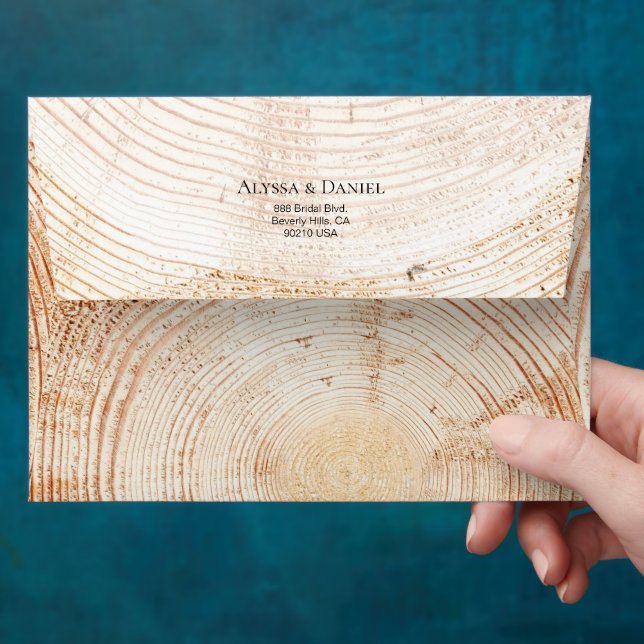 Rustic Wedding Wood grain tree ring Custom address Envelope (Hand)