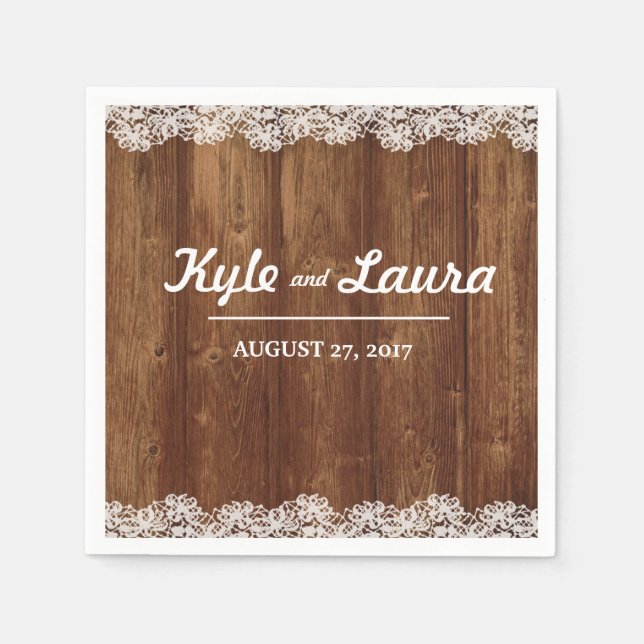 Rustic Wedding Wood Lace Napkin (Front)