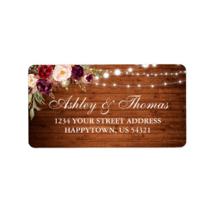 Rustic Wedding Wood Lights Floral Address Label