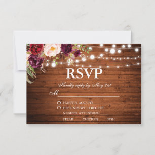 Rustic Wedding Wood Lights Floral RSVP w/Meal