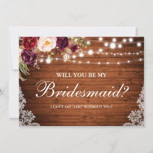 Rustic Wedding Wood Lights Lace Floral Bridesmaid Invitation