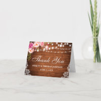 Rustic Wedding Wood Lights Lace Floral Thanks Note