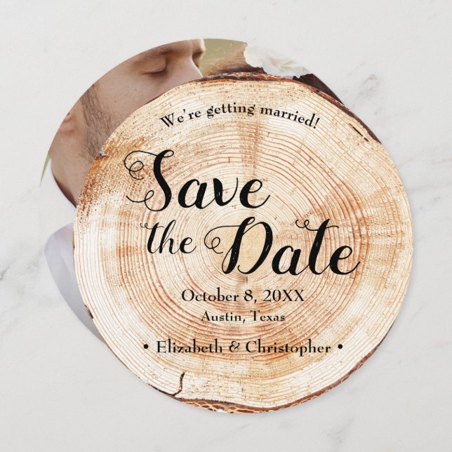 Rustic Wedding Wood Photo website QR code Invitation (Front/Back)