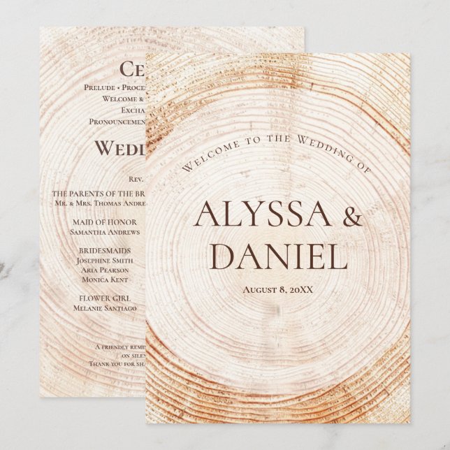 Rustic Wedding.wood Tree bark Custom Program (Front/Back)