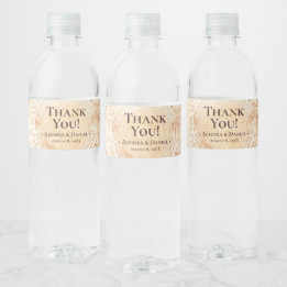 Rustic Wedding wood tree bark Thank You Water Bottle Label