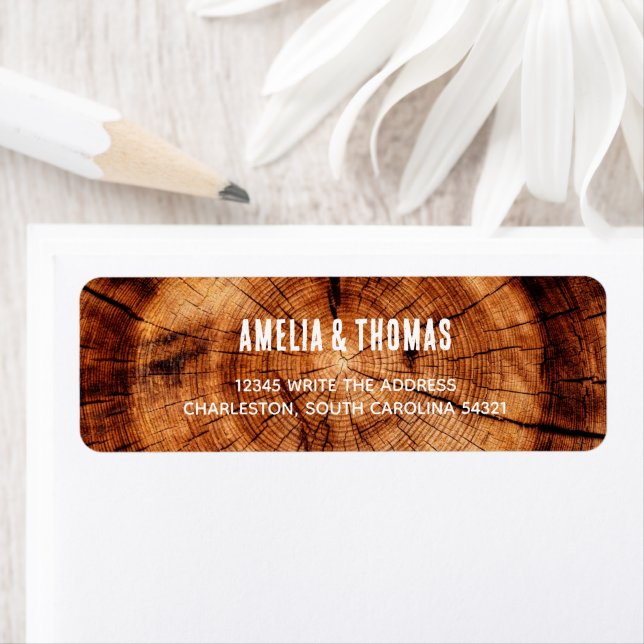 Rustic Wedding Wood Tree Slice Return Address Label (Insitu)