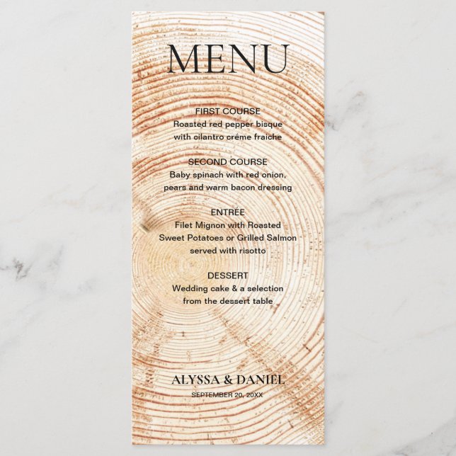 Rustic Wedding Woodland tree bark Grain  Menu (Front)